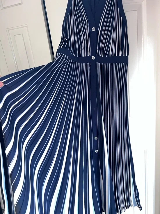 Anthropologie Navy and White Striped Halter Midi Dress - Picture 7 of 8